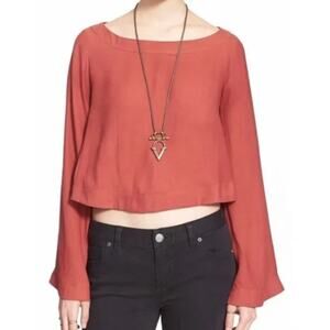 Free People Stars Aligned Boho Cropped Terracotta Blouse size Large